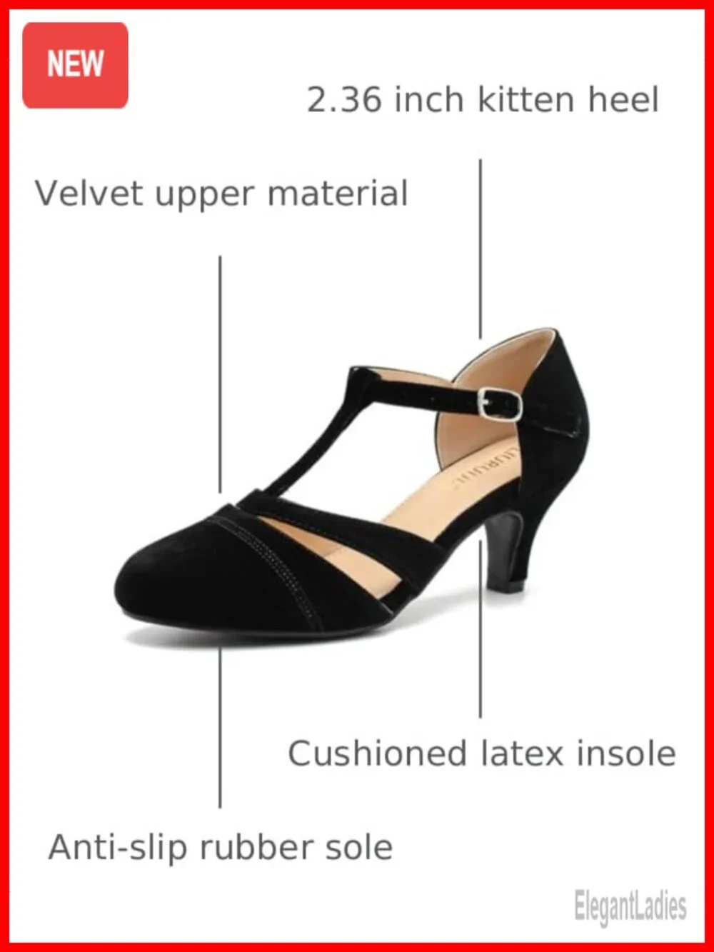 Vintage T-Strap Mary Jane Pumps, Low Kitten Heels Dress Shoes for Party Wedding
